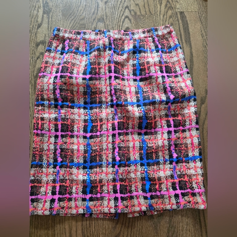 J.crew Collection NWOT Multicolor Plaid Women's Skirt 100% Silk 10 Pencil 98892